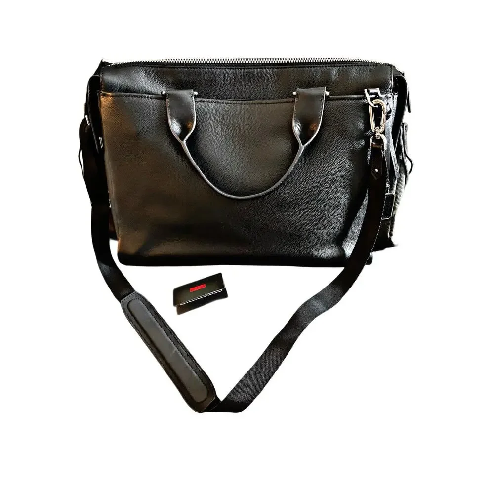 Tumi Black Leather Briefcase for 16 in Laptop, Padded Partitions, - Picture 2 of 7